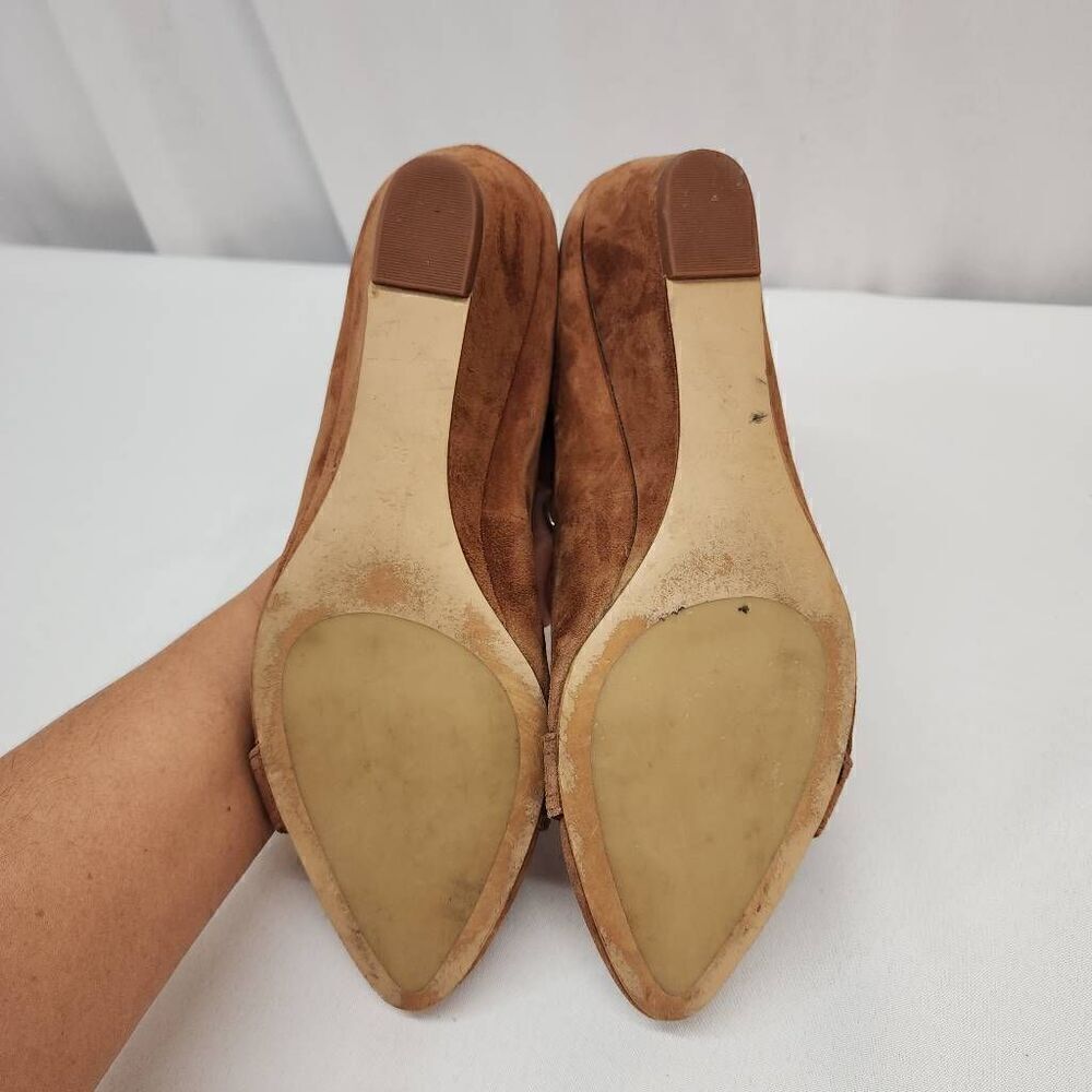 Talbots Size 9 Brown Suede Leather Wedges Buckel Embellished D - Picture 10 of 11